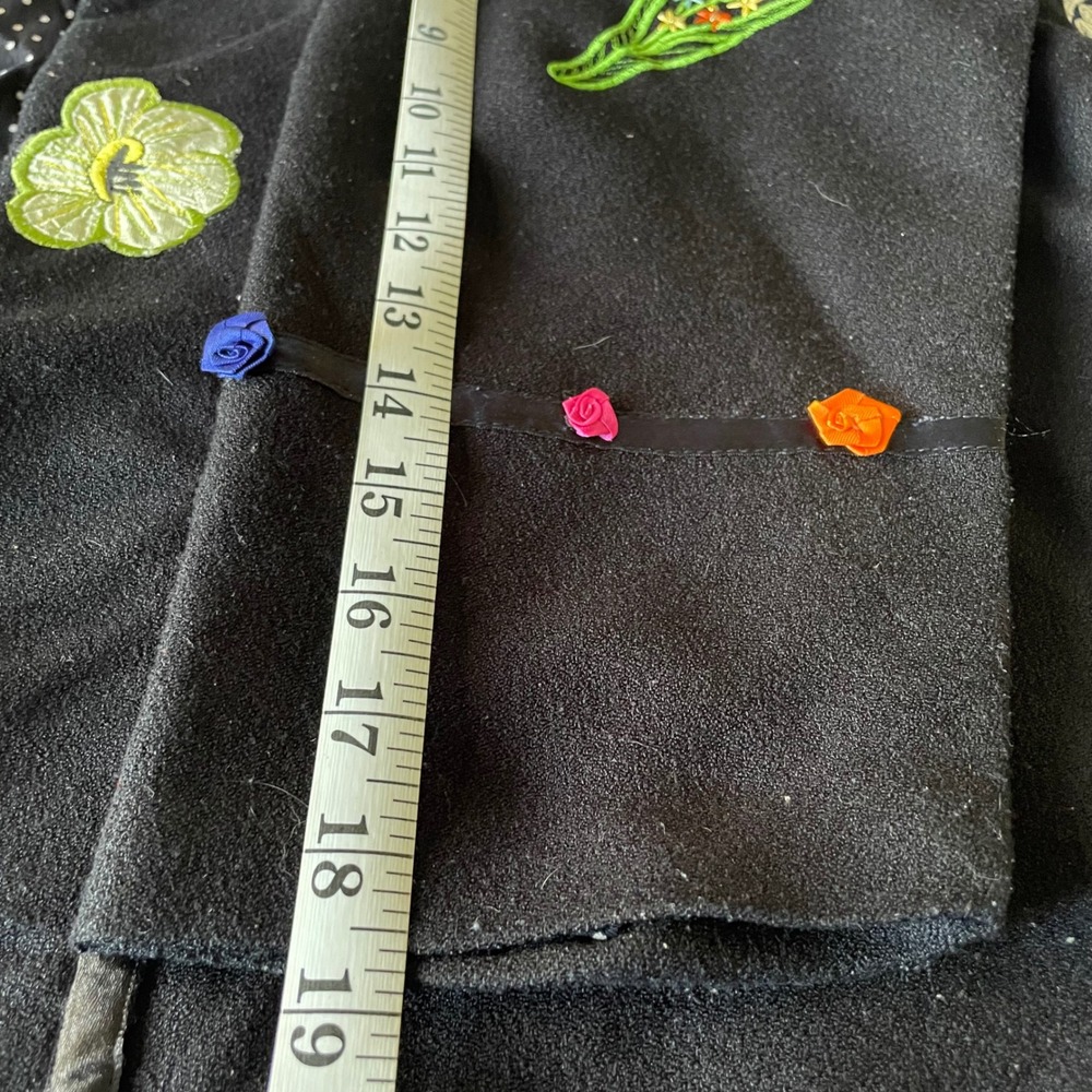 Anage Black Floral Embroidered Open Front Jacket 3D Ribbon Flowers Polka Dot OS‎ - Picture 13 of 16